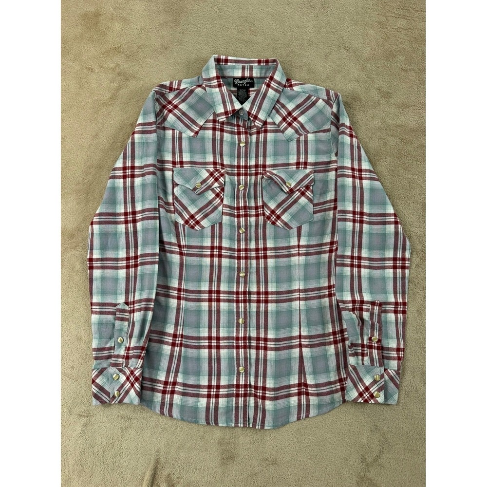 Wrangler Retro Western Shirt Women's Size S Plaid Long-Sleeve Snap Buttons EUC
